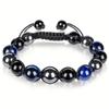 Pulsera Triple Ecológica Transfronteriza con Ojo de Tigre Natural, Obsidiana, Hematita Negra y Perlas Volcánicas de 8 mm Pulsera Hecha a Mano