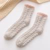 Meias Grossas de Lã para Outono e Inverno Femininas, Padrão Torcido L, Meia de Chão, Meia de Cano Médio, Meia de Corais, Meia para Dormir, Meia de Lã de Coral