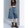 Shorts de Mezclilla Azules Vintage para Mujer, Tendencia Verano 2026 Versátiles Nuevos Pantalones Cropped de Cintura Alta Pierna Ancha para Figuras Petite