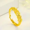Ramas y Hojas Chapadas en Oro Anillo Abierto Temperamento Sencillo Coche Flor Forma de Corazón Ramas y Hojas de Oro Hoja de Jade Amor Forma de Corazón Anillo de Compromiso