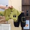 Nuevo Traje de Pantalón de Bolsillo de Manga Corta de Verano 2025 Traje de Camisa para Niños Conjunto de Dos Piezas 1-5 Años Traje de Dibujos Animados 2