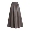 Nueva colección otoño/invierno 2026: falda versátil y elegante de longitud media de piel sintética, falda larga para mujer, falda de línea A con cintura elástica