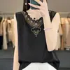Camisola de satén de acetato para mujer, prenda exterior de verano sin mangas, capa base, estilo coreano, cuello en V, holgada, con encaje, top interior