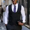 Chaleco de Traje Casual de Doble Botonadura Rayado Ajustado para Hombre, Nuevo de Primavera 2025, Estilo Europeo y Americano