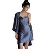 Xian Yi Bata de Noche Francesa de Cuello Puro Ala Sexy para Mujer Verano Profundo en V Seda de Hielo Pijama de Dos Piezas Se Puede Usar para Casa 468