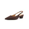 Zapatos de mujer elegantes y cómodos estilo francés de piel de vaca y oveja con punta y sin talón, tacón grueso de 5 cm, adecuados para ir al trabajo, sandalias de cuña cerradas