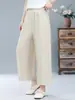 Calça Reta de Verão para Mãe Calça de Roupa Externa com Cintura Solta Calça Cropped Roupa para Mulheres de Meia-Idade e Idosas Que Cobrem a Carne Tamanho Plus Calça de Cor Sólida