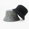Sombrero de pescador de estilo coreano con estampado floral pequeño de doble cara transfronterizo para hombres y mujeres, sombrero de protección solar y parasol, sombrero tipo cubo versátil para exteriores