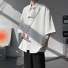 Polo Waffle de Manga Curta com Meio Zíper para Homens, Roupa Tendência de Verão Estilo Americano, Corte Solto, Camiseta Resistente de Manga Curta