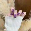 Unhas Usáveis Artesanais Xadrez Bordô Estilo Francês Strass Roxo Uva Olho de Gato Removíveis Pontas de Unha Postiça Celebridade da Internet Atacado