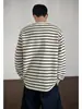 Camiseta básica de moda para hombre adolescente, estilo coreano oversized, manga larga a rayas suelta y casual, prenda interior de primavera