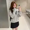 Sudadera Gris con Capucha Corta Estilo Coreano para Mujer 2026 Principios de Otoño Holgada Casual Chaqueta con Cremallera Ropa para Mujer Jimo Manga Larga