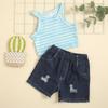 Camisola sin mangas para niñas de verano, top acanalado, shorts de mezclilla, liquidación a bajo precio para niños pequeños