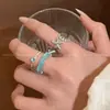 Anillo de Concha Estilo Coreano Fresco y Limpio Diamante Azul Brillante Ins Lujo Ligero Personalidad Versátil Banda de Anillo Abierta Ajustable para el Dedo Índice