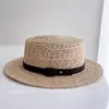 Cinturón de Cuero Retro Sombrero de Copa Plana Transpirable Hueco para Mujer Sombrero de Sol de Rafia de Alta Gama Protección Solar Sombra Sombrero de Paja Moderno