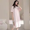 Promoção Quente de Verão Algodão Puro Manga Curta Comprimento Médio Feminino Camisola Estilo Verão Confortável Leve 100% Algodão Roupa de Casa Pijama Doce