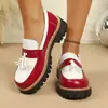 Zapatos de mujer vintage europeos y americanos de talla grande con lazo, mocasines casuales de suela gruesa de estilo británico de moda con punta redonda