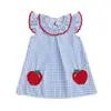 Vestido de Verano para Niña, Dulce, Moderno y Súper Lindo, Cuadros con Bordado de Frutas de Dibujos Animados, Encaje, Mangas Volantes, Vestido de una Pieza