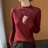 Camiseta base de punto para mujer, cuello medio alto, color liso, suéter suave de punto, capa interior fina, suéter de punto