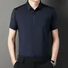 Camisa sin costuras de seda helada para hombre, manga corta, elástica, para hombre de mediana edad, estilo casual de negocios, una generación de pelo
