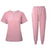 Conjunto de Jogging Multicor Uniforme de Doutor e Enfermagem Manga Curta Decote V Bolso Calça Traje de Enfermeira terno Médico Clínico