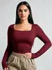 2026 Transfronterizo Europeo y Americano Amazon Mujer Nueva Moda Cómodo Casual Ajuste Delgado Cuello Cuadrado Manga Larga Top Corto Camiseta