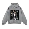 Sudadera con Capucha Otoño e Invierno Oversize Estilo Urbano Estrella de Baloncesto Desgastada Sudadera Pulóver Sudadera con Capucha Estampada Holgada