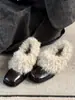 Versão Pele de Ovelha ~ Sapatos de Pele Retrô de Salto Grosso para Mulheres, Sapatos Slip-On de Couro Genuíno de Bico Quadrado, Sapatos Pequenos de Couro Quentes de Veludo de Inverno