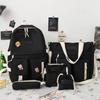 Mochila Estilo Coreano Feminina Nova Moda Lona Conjunto de Cinco Peças Mochila Aluno do Terceiro, Quarto, Quinto e Sexto Ano do Ensino Fundamental Bolsa Escolar Portátil