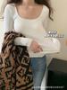 Otoño e Invierno Cálido cepillado ajustado camiseta interior para mujer con almohadilla en el pecho ropa interior adelgazante cuello bajo engrosado camiseta de manga larga top
