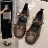 Zapatos Mary Jane Cuadrados de Verano y Otoño Estilo Hada con Lazo Zapatos de Ballet Elegantes para Mujer 2025