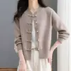 Cárdigan de punto abotonado con cuello alto para mujer, nuevo modelo otoño/invierno 2026, color liso, talla petite, suéter top simple de manga larga