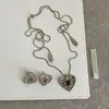 Colar e Brincos Puxáveis de Renda Vintage de Alto Padrão em Formato de Coração com Pedra Olho de Tigre para Mulheres, Gargantilha Única e Estilosa para Corrente de Suéter