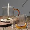 Copo de Vidro Transparente com Listras Verticais para Uso Doméstico, Copo de Café, Copo Listrado Artesanal, Copo de Suco, Copo de Cerveja, Estilo Ins Portátil