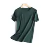 Camiseta de Algodão Mercerizado Dupla Face 2024 Verão 80 Contagens para Mulheres, Gola V Manga Curta Cor Sólida Algodão Puro Manga Meia Mão