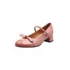 Corazón de chica lleno de vigor textura de lazo llena de piel de vaca Mary Jane 2025 tacón grueso punta redonda zapatos de cuero