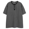 Camiseta a Rayas Retro Americana con Cuello Henley de Manga Corta para Hombres y Mujeres, Estilo Perezoso Cleanfit Camiseta Básica Casual para Pareja Moderna