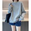 Moletom Casual Branco de Manga Longa Feminino 2026 Primavera Outono Novo Estilo Preguiçoso Solto de Comprimento Médio Jaqueta Casual