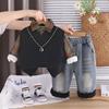 Traje de Invierno de Felpa para Niños 2025 Nuevo Conjunto de Tres Piezas Espesado de Suéter Chaleco Camisa para Niños Bebé