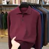 Nuevo suéter de punto grueso de invierno para hombre con cuello camisero, cálido, color liso, top versátil de manga larga, camisa básica para hombre