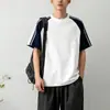 Camiseta Estilo Americano Moderna Color Block de Algodão Puro Manga Curta para Homem, Mangas Raglan, Casual Solto Versátil de Verão