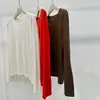 Suéter tejido básico de punto liso de cuello redondo para mujer, suave y amigable con la piel, contiene lana de oveja, top base de punto fino para otoño