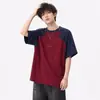 Camiseta leanfit de diseño deconstruido con manga raglán, de manga corta, unisex, verano, estilo americano de alta calle, color block, manga corta