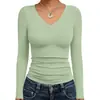 Aliexpress Mais Vendida Transfronteiriça Gola V Fina Camiseta Shein, Manga Longa Slim Fit Feminina Cor Sólida Casual Camiseta Básica Top