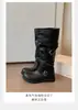 Botas de caballero altas retro arrugadas desgastadas caña ancha holgadas botas de motociclista mujer caña alta suela gruesa hebilla de cinturón punta redonda