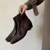 Botines de Piel de Vaca Lavada Vintage 2026 Nuevo Otoño/Invierno Minimalistas de Tacón Bajo Tacón Grueso Punta Cuadrada Pequeña Botas Melard