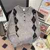 Novo Suéter de Tricô Pulôver College 2026 Estilo Britânico Clássico Jacquard de Diamante de Alta Qualidade Color Block Lapela