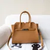 Bolso de Lujo Togo de Piel de Vaca de Primera Capa para Mujer, Bolso Grande Simple con Forma de Concha, Bolso Platinum J Wing