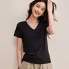 Camiseta de Manga Corta con Cuello en V Profundo de Lenzing TencelModal para Mujer, Color Sólido de Verano, Elástica, Adelgazante, Casual, Top con Hombro Normal