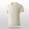 Camisa Polo Jacquard Vazado Estilo Old Money Masculina Manga Curta Verão Malha Linho Tencel Respirável Listrada Gola Polo Camiseta